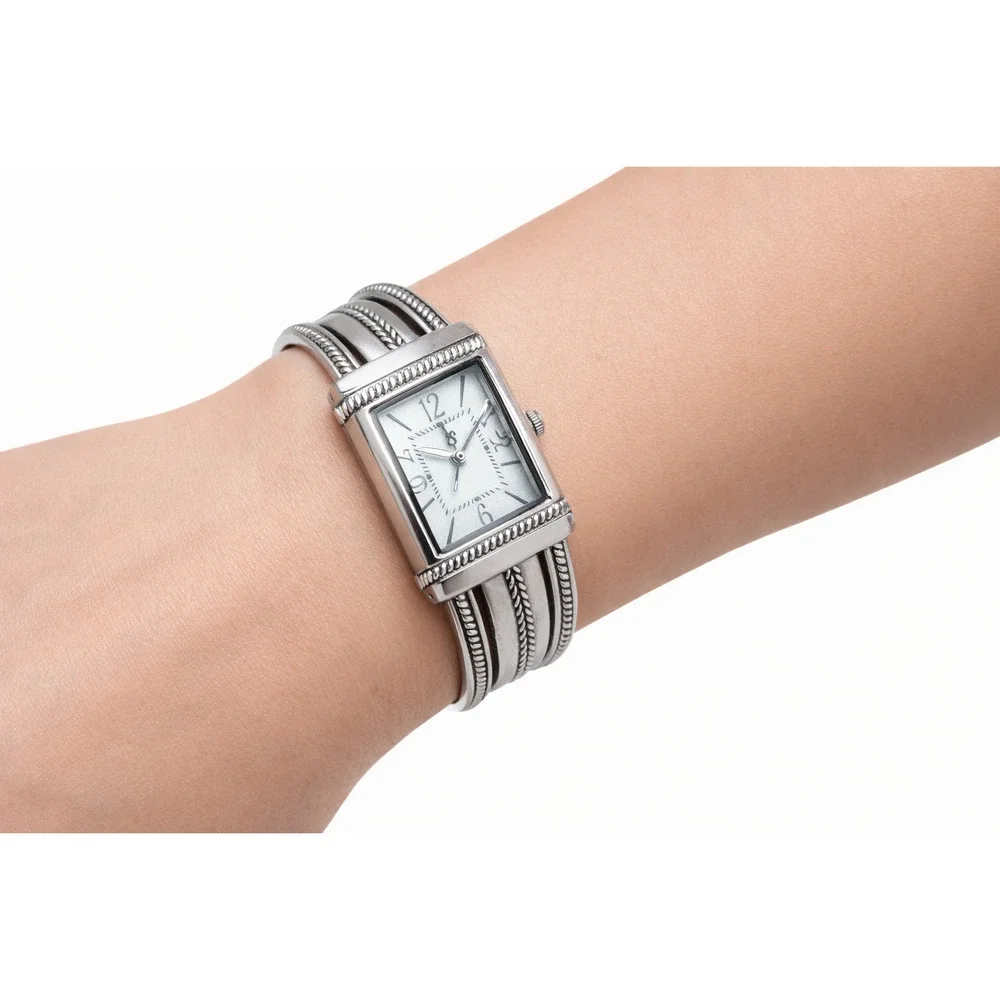 Premier Designs Womens Retro Vintage Silver Cuff Watch Square Case Quartz